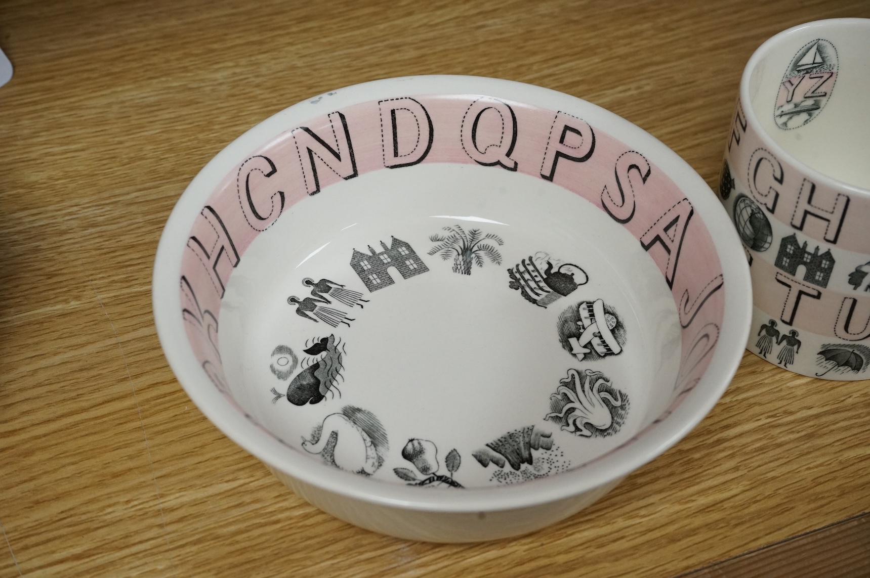 Eric Ravilious (1903-1942) for Wedgwood, an Alphabet pattern cup and bowl, 17cm diameter